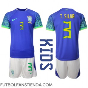 Brasil Thiago Silva #3 Segunda Equipación Niños Mundial 2022 Manga Corta (+ Pantalones cortos)